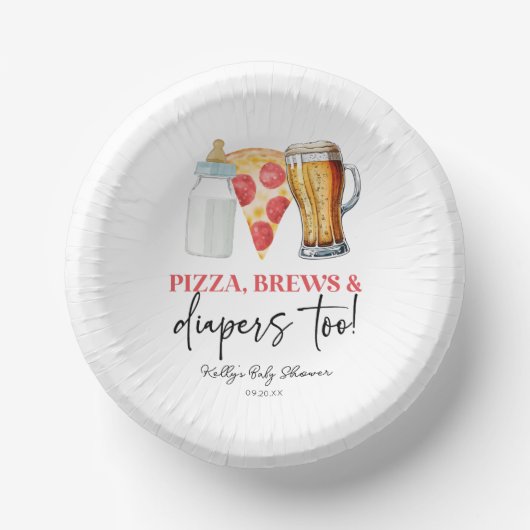 Pizza Brews en Luiers ook! Baby Shower Papieren Kommen (Voorkant)