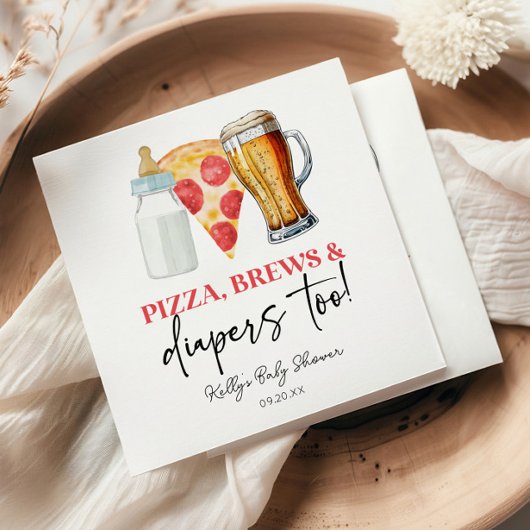 Pizza Brews en Luiers ook! Baby Shower Servet