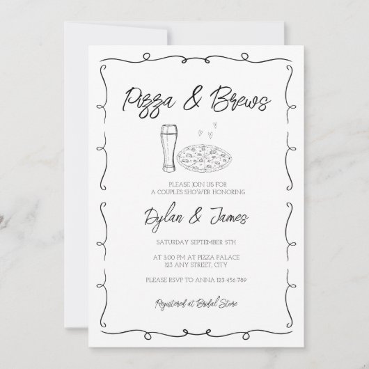 Pizza & Brews grillige hand getrokken koppels douc Kaart (Voorkant)