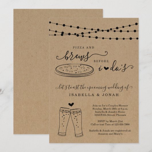 Pizza & Brews voor ik het Vrijgezellenfeest van pa Kaart (Voorkant / Achterkant)