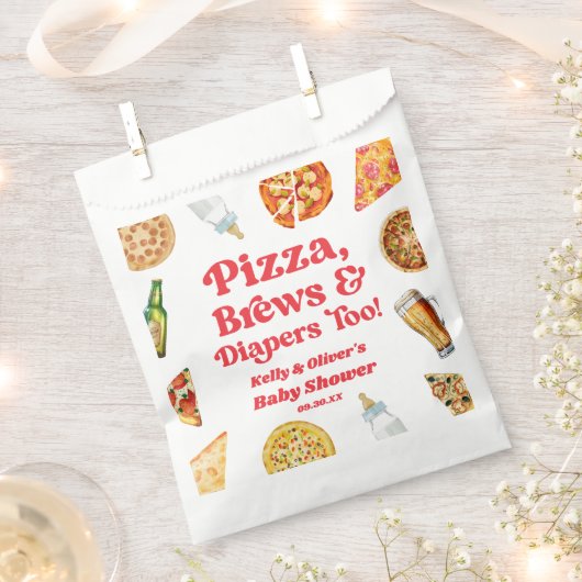 Pizza Brouwen en Luiers Ook Pizza Beer Baby shower Bedankzakje (Geknipt)