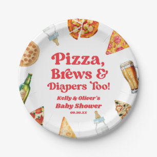 Pizza Brouwen en Luiers Ook Pizza Beer Baby shower Papieren Bordje