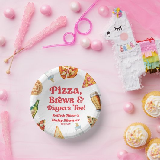 Pizza Brouwen en Luiers Ook Pizza Beer Baby shower Papieren Kommen (Feest)