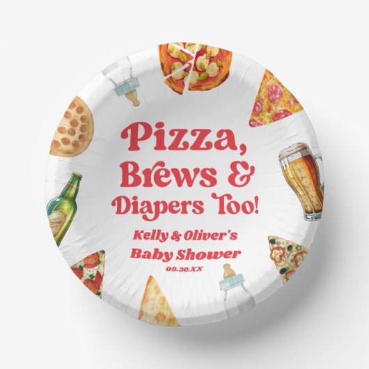Pizza Brouwen en Luiers Ook Pizza Beer Baby shower Papieren Kommen (Voorkant)
