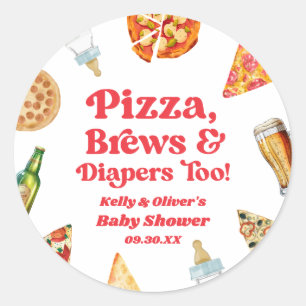 Pizza Brouwen en Luiers Ook Pizza Beer Baby shower Ronde Sticker