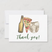 Pizza, Brouwen en Luiers te Baby shower Dank u Bedankkaart (Voorkant)