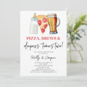 Pizza Brouwen en Luiers Times Twee Twin Baby showe Kaart (Staand voorkant)