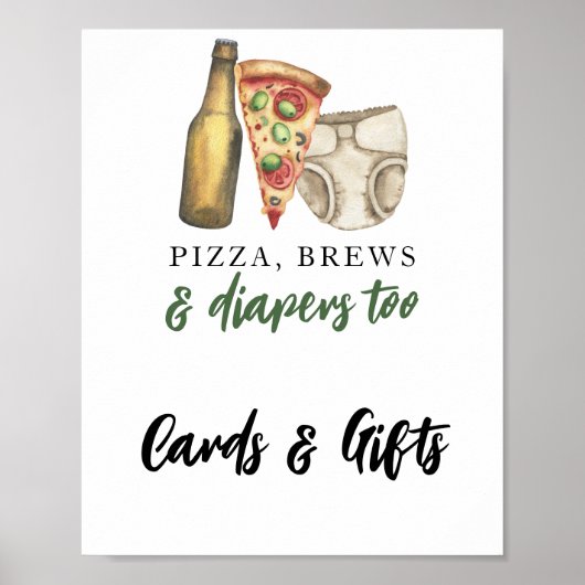 Pizza, Brouwen & Luiers Kaarten en geschenken baby Poster (Voorkant)