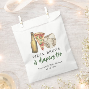 Pizza, brouwsel en luiers te Baby shower Bedankzakje