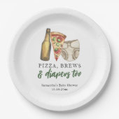 Pizza, brouwsel en luiers te Baby shower Papieren Bordje (Voorkant)