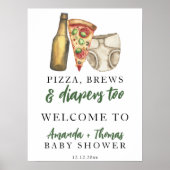 Pizza, brouwsel en luiers te Baby shower Poster (Voorkant)