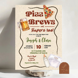 Pizza Brouwsels en Luiers Co-Ed Baby Shower Kaart