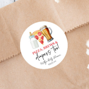 Pizza Brouwsels en Luiers Ook! Baby Shower Ronde Sticker