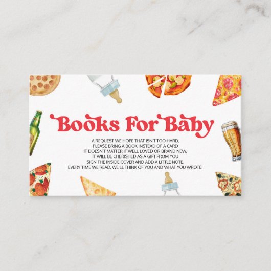 Pizza Brouwt Luiers Te Baby shower Boeken Voor Bab Informatiekaartje (Voorkant)