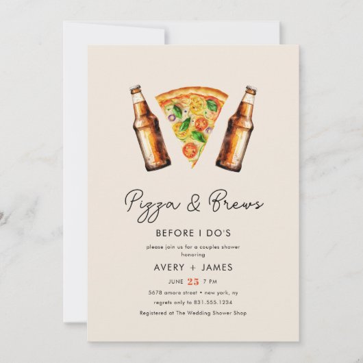 Pizza & brouwt voordat ik doe's bruiloft koppels d kaart (Voorkant)