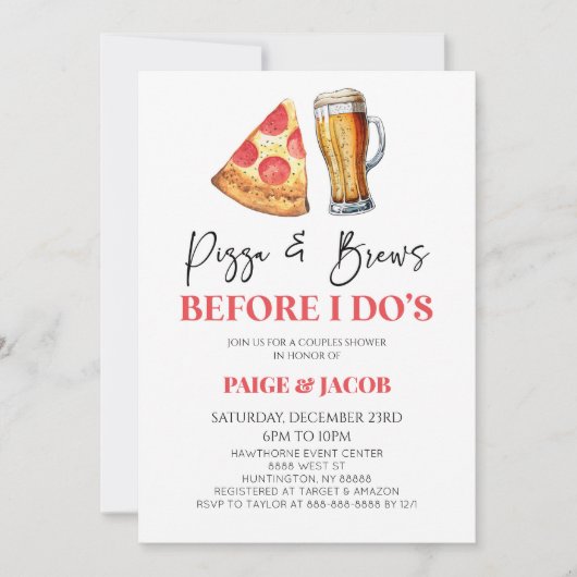 Pizza & brouwt voordat ik doe's bruiloft koppels d kaart (Voorkant)