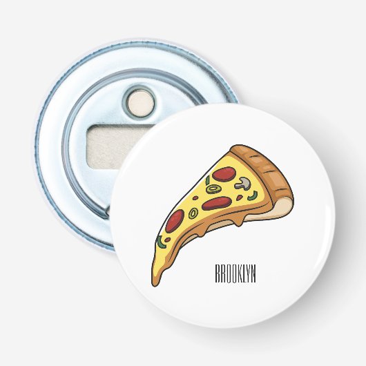 Pizza cartoon illustratie  button flesopener (Voorkant)