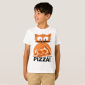 PIZZA! Cartoon Mustache Cat met Pizza Slice T-shirt (Voorkant volledig)
