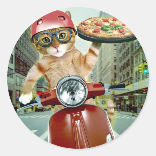 Pizza cat - cat - pizzabezorging ronde sticker (Voorkant)