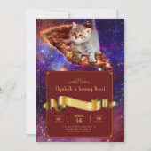 Pizza Cat in Space Funny Invitation Kaart (Voorkant)