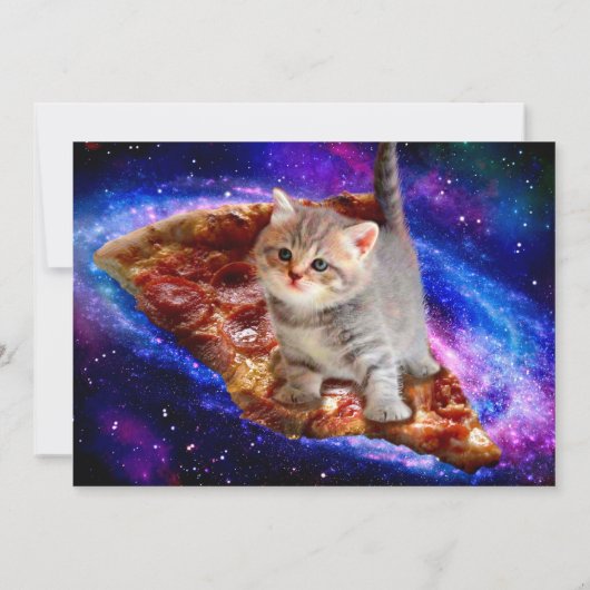Pizza Cat in Space Funny Invitation Kaart (Achterkant)