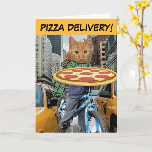 PIZZA CAT - PIZZA BIRTHDAAGKAARTEN VAN DE CAT KAART (Gele Bloem)