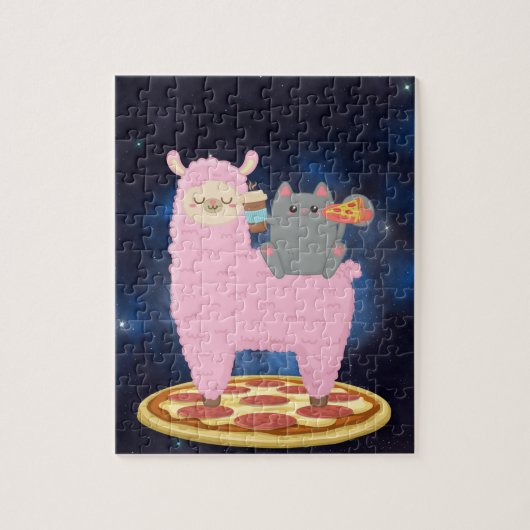 Pizza Cat Space Cat Riding Llama puzzel (Verticaal)