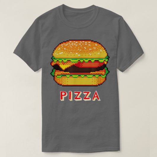 PIZZA + CHEESEBURGER 8-bits Piel 80s Arcade Gamer T-shirt (Design voorkant)