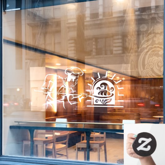 Pizza Chef Gestookte Bakstenen Oven Pizzeria Raamsticker (Cafe Raam)
