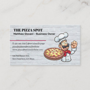 Pizza Chef Holding Pie Visitekaartje