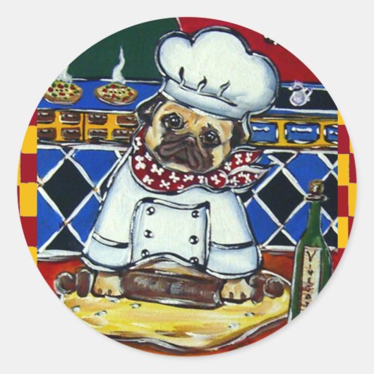 Pizza Chef Pug Ronde Sticker (Voorkant)