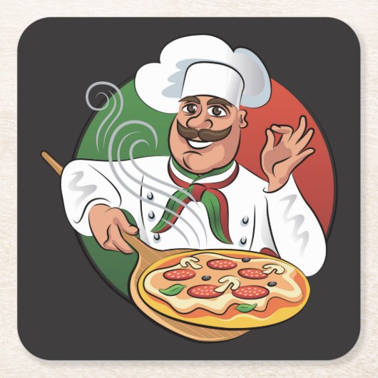Pizza Chef Sketch Kartonnen Onderzetters (Voorkant)