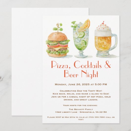 Pizza, cocktails en bier – Vaderdag Kaart (Voorkant / Achterkant)