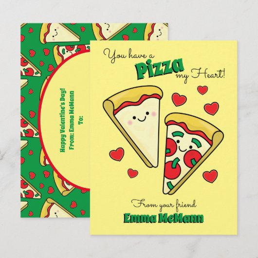 Pizza Cute Kinder Classroom Valentijn Card Briefkaart (Voorkant / Achterkant)
