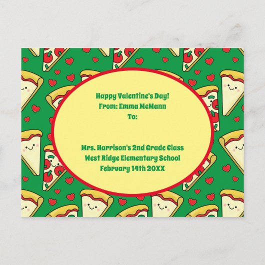 Pizza Cute Kinder Classroom Valentijn Card Briefkaart (Achterkant)