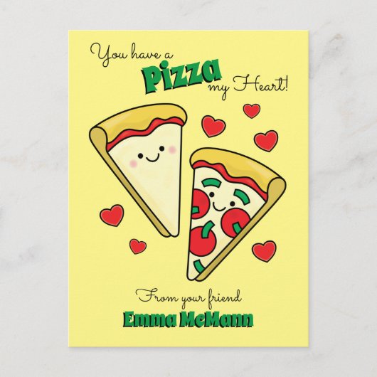 Pizza Cute Kinder Classroom Valentijn Card Briefkaart (Voorkant)