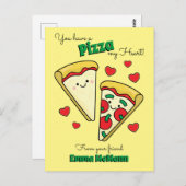 Pizza Cute Kinder Valentijnsdag Kawaii Briefkaart (Voorkant / Achterkant)