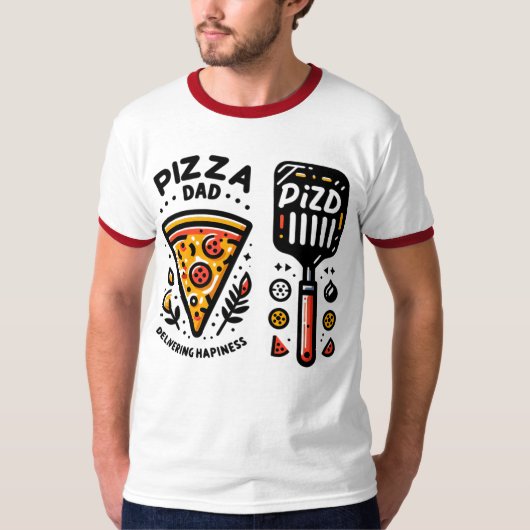 Pizza Dad Delivering Happiness Ringer T-Shirt Desi (Voorkant)