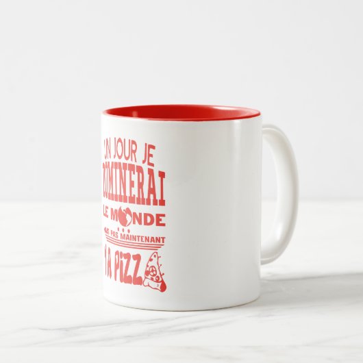 Pizza dag domineert citaat wereld nu niet tweekleurige koffiemok (Voorkant rechts)