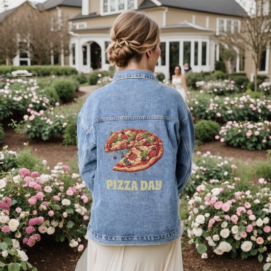 Pizza Dag Kleurrijke Pizza Denim Jacket (Huwelijk Achterkant)