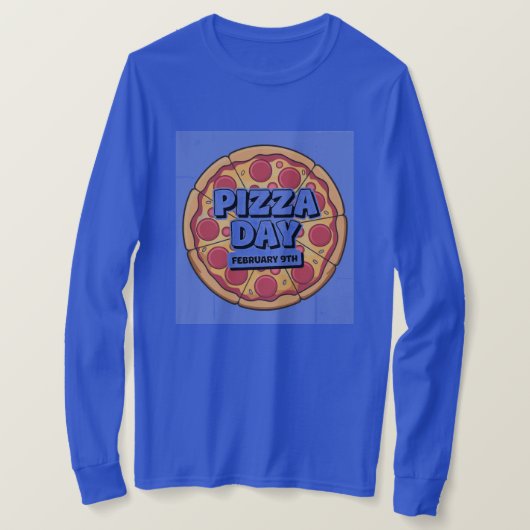 Pizza Day 9 februari Blauw T-shirt (Design voorkant)
