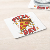 Pizza Day – Leuke Pepperoni Pizza Slice Design Kartonnen Onderzetters (Schuin)