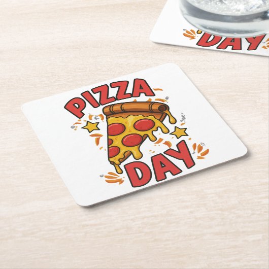 Pizza Day – Leuke Pepperoni Pizza Slice Design Kartonnen Onderzetters (Schuin)