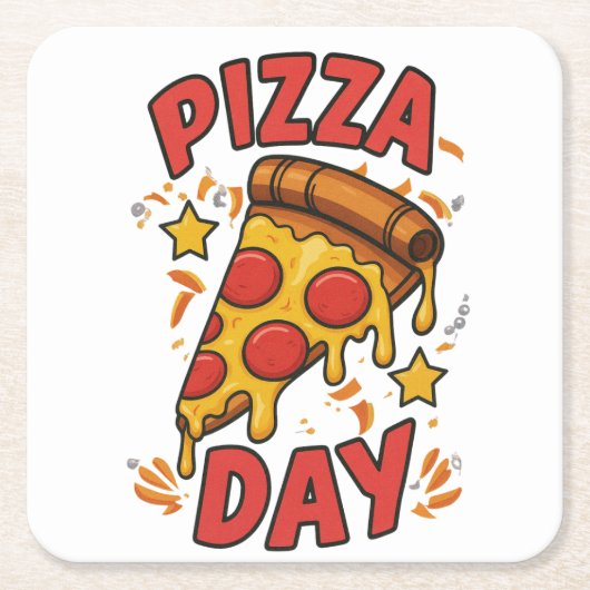 Pizza Day – Leuke Pepperoni Pizza Slice Design Kartonnen Onderzetters (Voorkant)