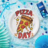 Pizza Day – Leuke Pepperoni Pizza Slice Design Papieren Bordje (Feest)