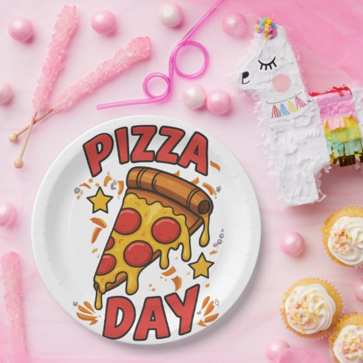 Pizza Day – Leuke Pepperoni Pizza Slice Design Papieren Bordje (Feest)