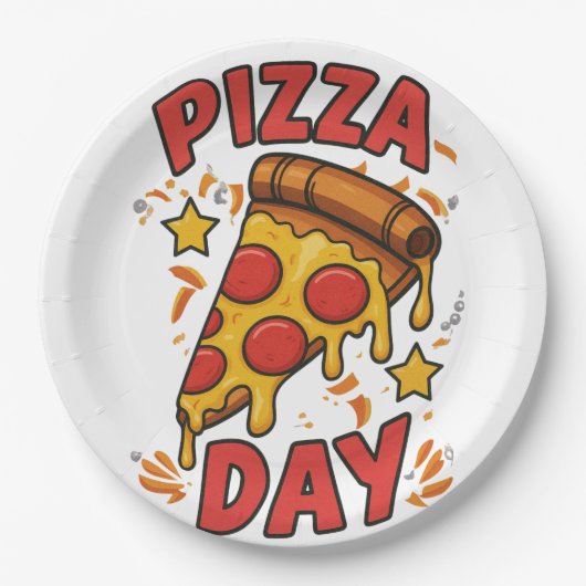 Pizza Day – Leuke Pepperoni Pizza Slice Design Papieren Bordje (Voorkant)