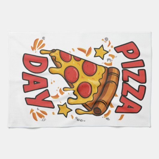 Pizza Day – Leuke Pepperoni Pizza Slice Design Theedoek (Horizontaal)
