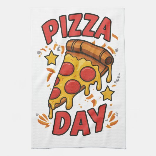 Pizza Day – Leuke Pepperoni Pizza Slice Design Theedoek (Verticaal)