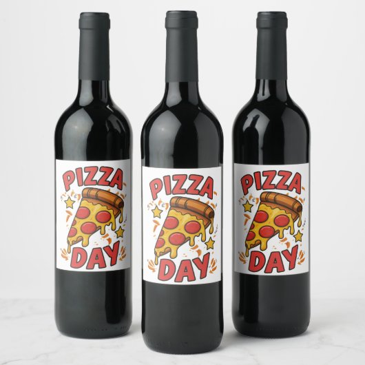 Pizza Day – Leuke Pepperoni Pizza Slice Design Wijn Etiket (Flessen)